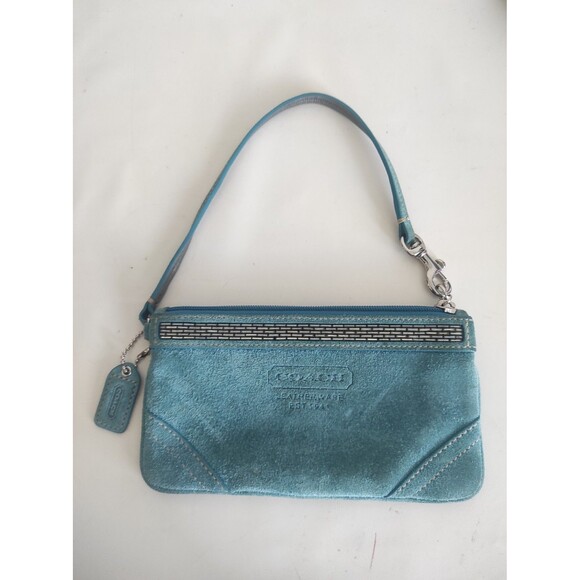 COACH  SUEDE BEADED TURQUOISE LEATHERWARE SMALL WRISTLET - Picture 1 of 8